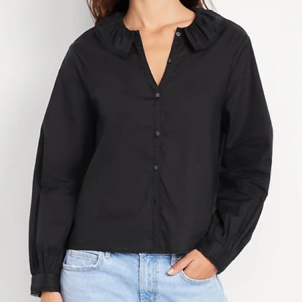 NWT Old Navy Ruffle Button-Down Shirt Black Large